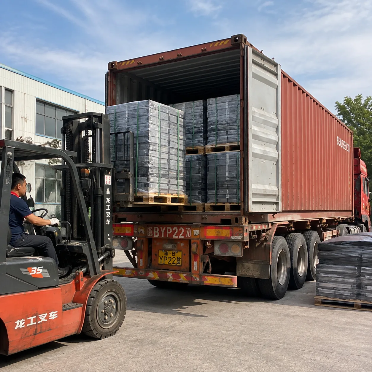 Strongna batteries being loaded for export delivery