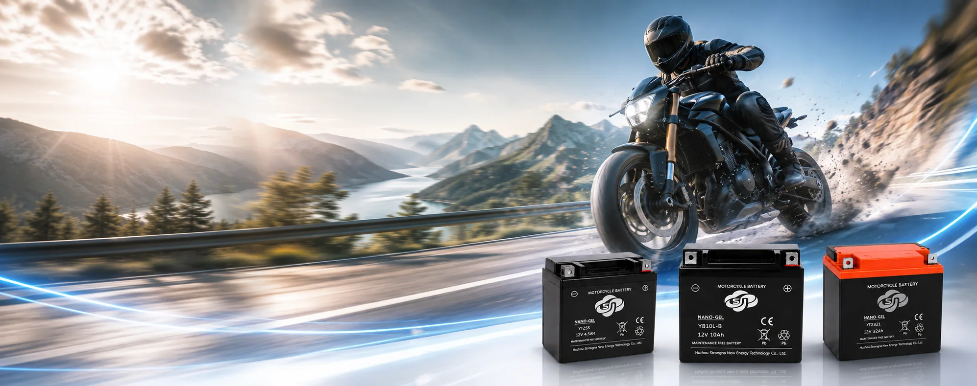 Strongna NANO-GEL motorcycle starting batteries for high-performance riding